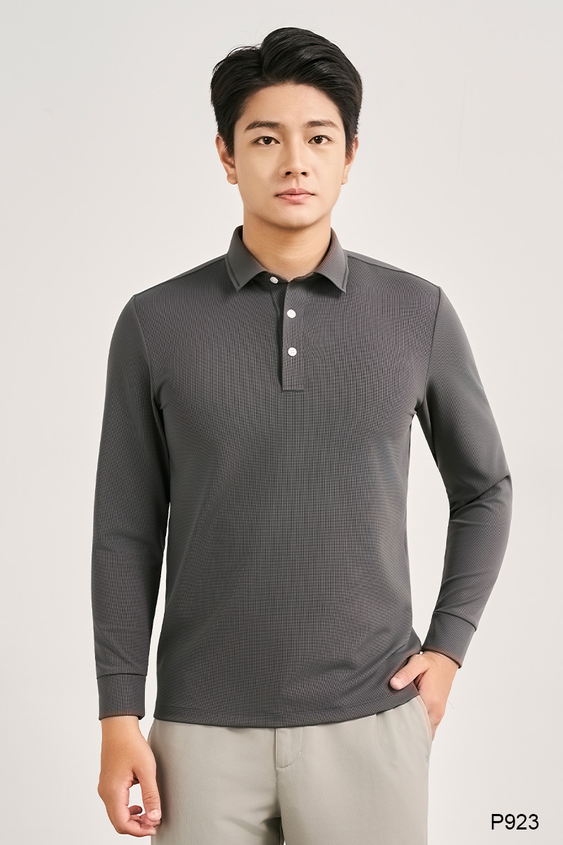 Áo polo dài tay nam cổ ép cao cấp màu rêu đậm | P923